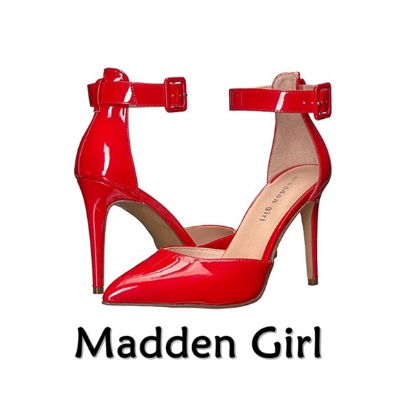 red ankle strap heels closed toe